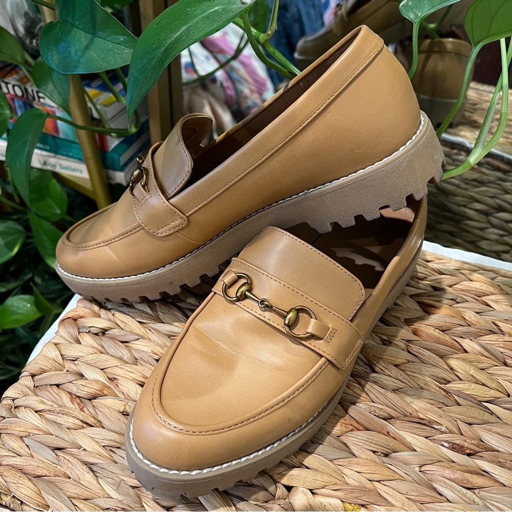Target tan loafers with metal bit detail